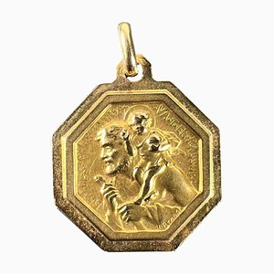 Medalla con colgante de San Cristóbal francesa en oro amarillo de 18 k de Paul Brandt, años 20
