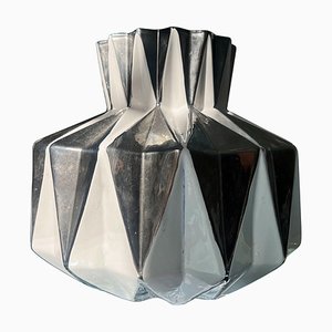 Vase en Céramique en Forme de Diamant Blanc et Argent, France, 1930s