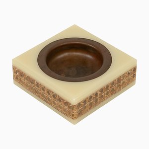 Cendrier Mid-Century en Acrylique, Rotin et Cuivre dans le style de Christian Dior, Italie, 1970