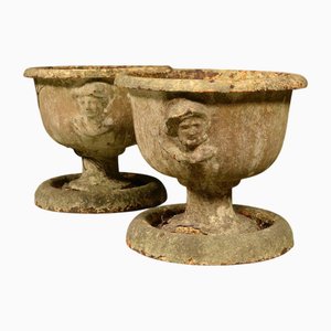 Victorian Cast Iron Garden Urns, 1850, Set of 2
