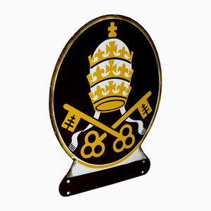 Kleines religiöses Emailleschild des Papstes Vatikanstadt, 20. Jh.