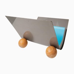 Vintage Metal Magazine Rack with Wooden Ball Feet, 1980s