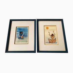 Maxine Noel, Spirits, años 70, Pinturas, Enmarcado, Juego de 2