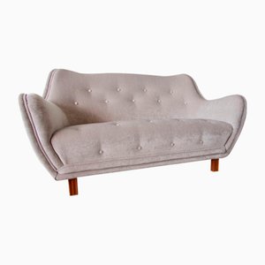 Grey Velvet Button Tufted Sofa by Levy Carlson's Mobelafarr, 1950s