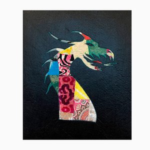 Handgefertigter Drachen Wandbehang aus Seide, 1980er