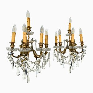 Wandleuchten aus Bronze & Kristallglas, Ende 19. Jh., 2er Set