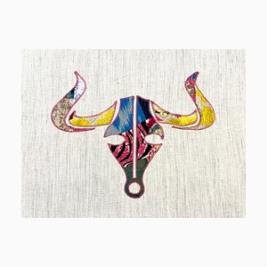 Handgefertigter Bull Wandbehang aus Seide, 1980er