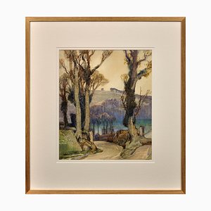 Stanley Horace Gardiner, The Road to Cliff, Near Fowey, Cornovaglia, 1926, Acquarello, Incorniciato
