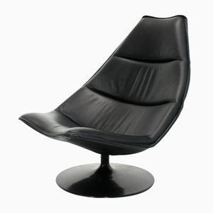 Poltrona girevole F585 in pelle nera di Geoffrey Harcourt per Artifort, anni '70