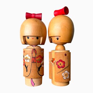 Vintge Japanese Kokeshi Figurines by Tomio Ishida, 1970s, Set of 2