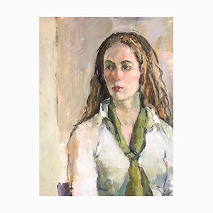 Thea Dupays, Grand Portrait d'un Sujet Féminin, XXe Siècle, Huile sur Toile