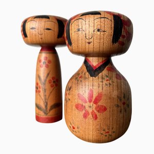 Vintage Japanese Kokeshi Figurines, 1950s, Set of 2