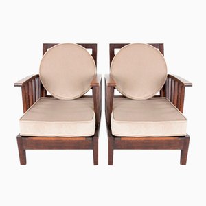Set of Armchairs in Beech and Velvet, 1950s