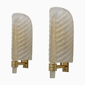 Apliques Mid-Century modernos de cristal de Murano en hoja de oro al estilo de Barovier & Toso, años 90. Juego de 2