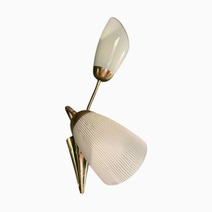 Mid-Century Brass Wall Lamp with Glass Bag Shades, 1950s
