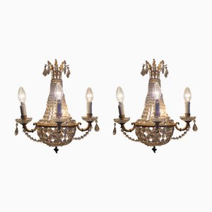 20th Century Louis XVI Crystal Wall Lights, France, 1920s, Set of 2