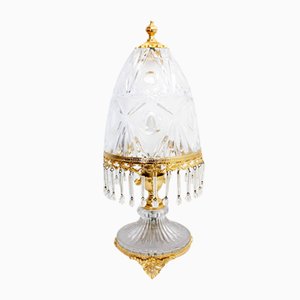 Table Lamp in Crystal and Fine Gold-Plated Metal from Cre Art, Italy, 1970s
