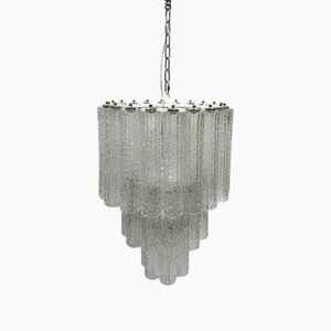 Vintage Large Model Murano Tube Chandelier attributed to Venini, 1970s