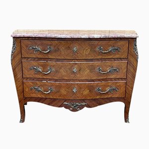 Louis XV Chest of Drawers in Rosewood, Oak and Marble Top, 1970s