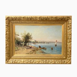 Paul Mucha, Landscape of the Promenade in Abazzia, Croatia, Oil on Canvas, 1800s, Framed