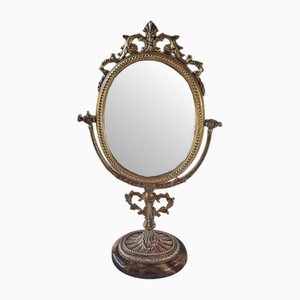 Specchio vittoriano in bronzo con base in marmo Emperador