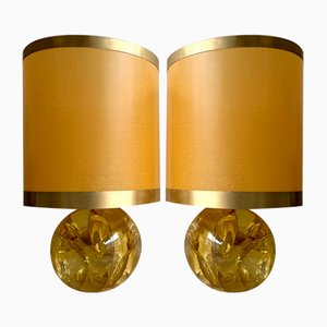 Gelbe französische Tischlampen aus Fractalharz von François Godebski, 1970er, 2er Set