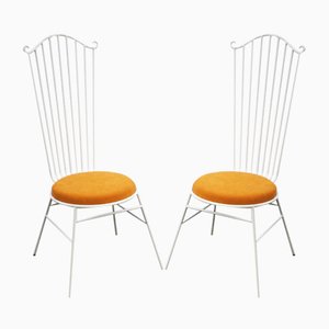 Set of Vintage Metal Garden Chairs with Yellow Cushions, 1950s