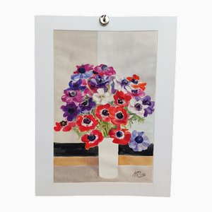 Michel Roubille, Bouquet of Flowers, 1988, Watercolor