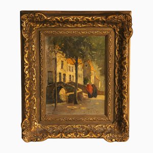 Christiaan Soer, Scena cittadina con ponte, anni '20, Olio su tela, con cornice