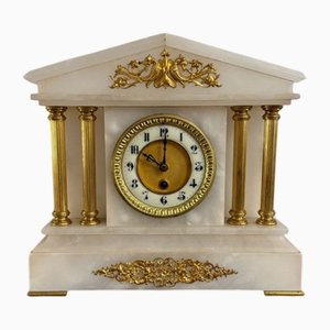 Antique Victorian Alabaster Mantel Clock, 1890