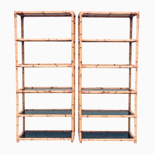 Boho Style Design Bamboo Shelving Units, Italy, 1960s, Set of 2