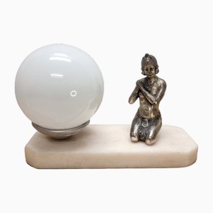 French Art Deco Table Lamp with Lady, 1920s
