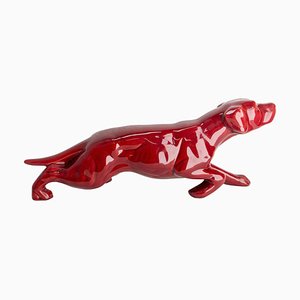 French Ceramic Red Statue English Setter on the Prowl in the style of Saint Clément, 1960