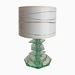 Lámpara de mesa vintage de vidrio y espejo biselado, años 60