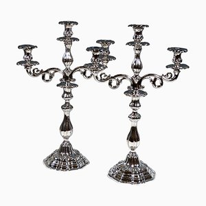 Antique 3-Flame Biedermeier Silver Candelabras, Germany, 19th Century, Set of 2