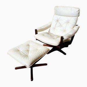 Set of Vintage Norwegian Rosewood Relax Armchair and Footstool