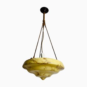 Hand Carved Alabaster and Brass Ceiling Lamp, Germany, 1930s
