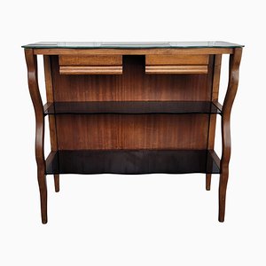 Mid-Century Italian Wood Black Glass Wall Console Table, 1950s