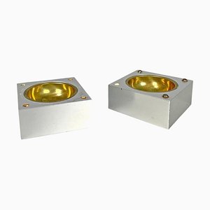 Italian Modern Square Aluminum and Brass Ashtray Set by Fratini for Gexco Italia, 1970s, Set of 2