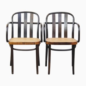 Vintage Bistro Esszimmerstühle aus Holz mit Korbgeflechtsitzen, 2er Set