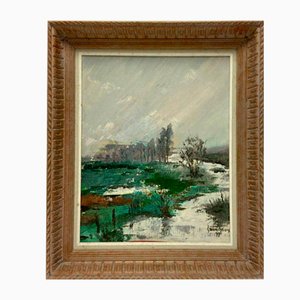 Grandjon, River Landscape, 20th Century, Oil on Panel