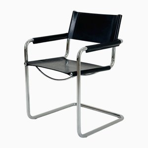 Vintage B34 Dark Black Color Leather Cantilevered Chair by Mart Stam for Jox Interni, 1980s