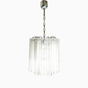 Lampe à Suspension en Verre Moulé Transparent et Métal Plaqué Chrome, Italie, 1970s