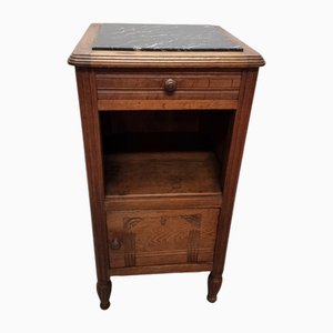 French Art Deco Oak Bedside Table with Marble Top, 1920s