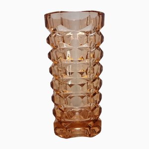 Vintage French Rosaline Pressed Glass Vase, 1970s