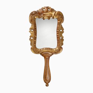Handcrafted Wooden Hand-Held Mirror, France, 1950s