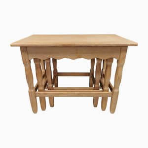 Nesting Tables in Oak with Carvings attributed to Henry Kjærnulf, 1960s, Set of 3