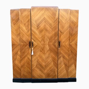 Art Deco Geometric Stepped Triple Wardrobe, 1920s