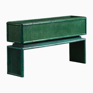 Large Green Planter with Bamboo Legs and Vienna Straw, 1980s