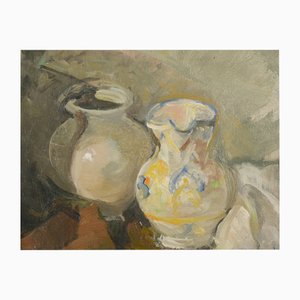 Colourist Still Life of Jug and Vase, 1950s, Oil on Canvas